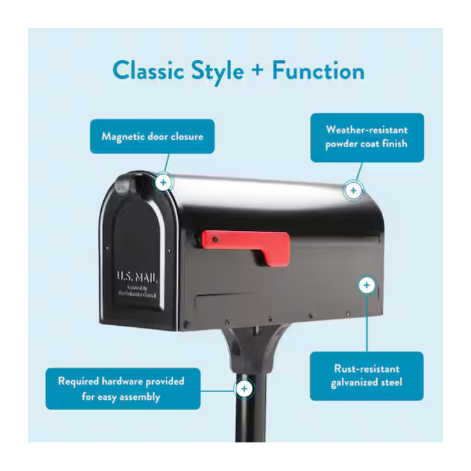 Elite Black, Steel, Medium, Post Mount Mailbox product gallery image