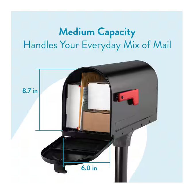 Elite Black, Steel, Medium, Post Mount Mailbox product gallery image