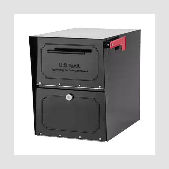 Oasis Classic Black, Extra Large, Locking Steel, Post Mount Parcel Mailbox