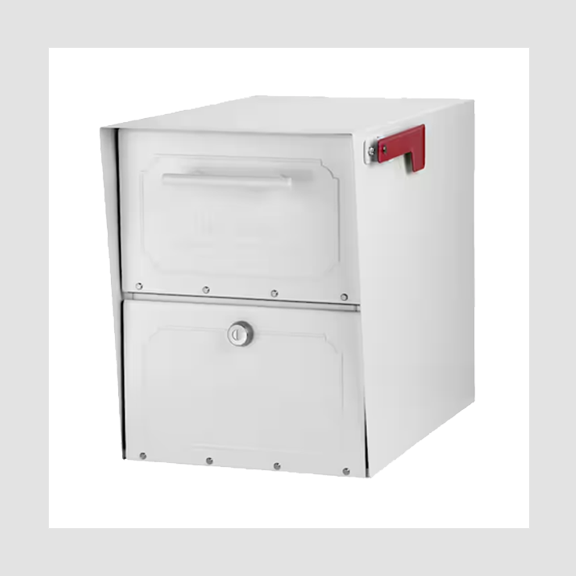 Oasis Classic White, Extra Large, Locking Steel, Post Mount Parcel Mailbox