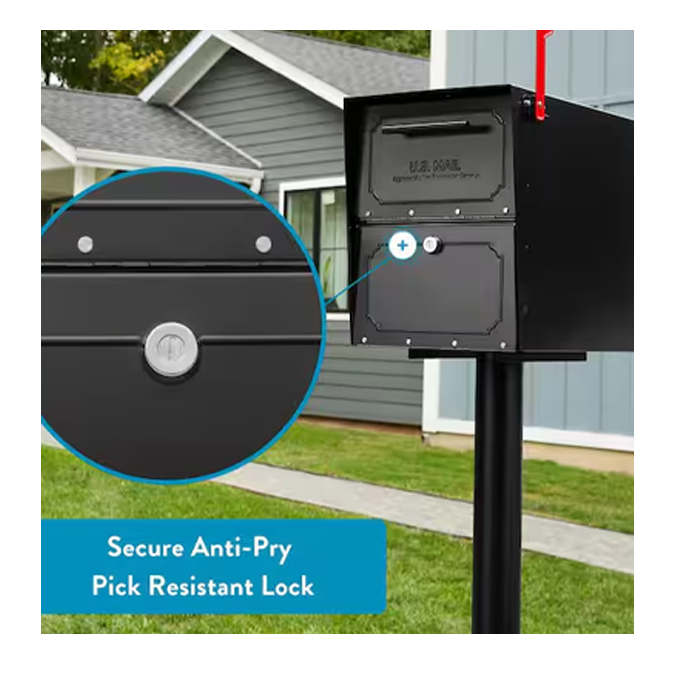 Oasis Classic Black, Extra Large, Locking Steel, Post Mount Parcel Mailbox product gallery image