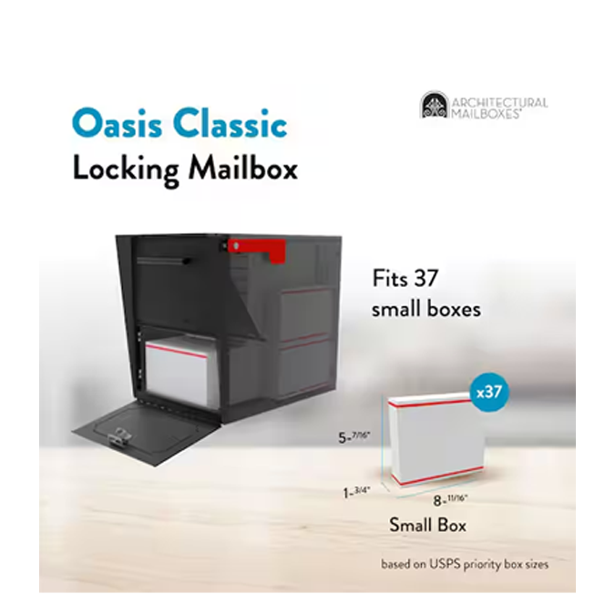 Oasis Classic Black, Extra Large, Locking Steel, Post Mount Parcel Mailbox product gallery image